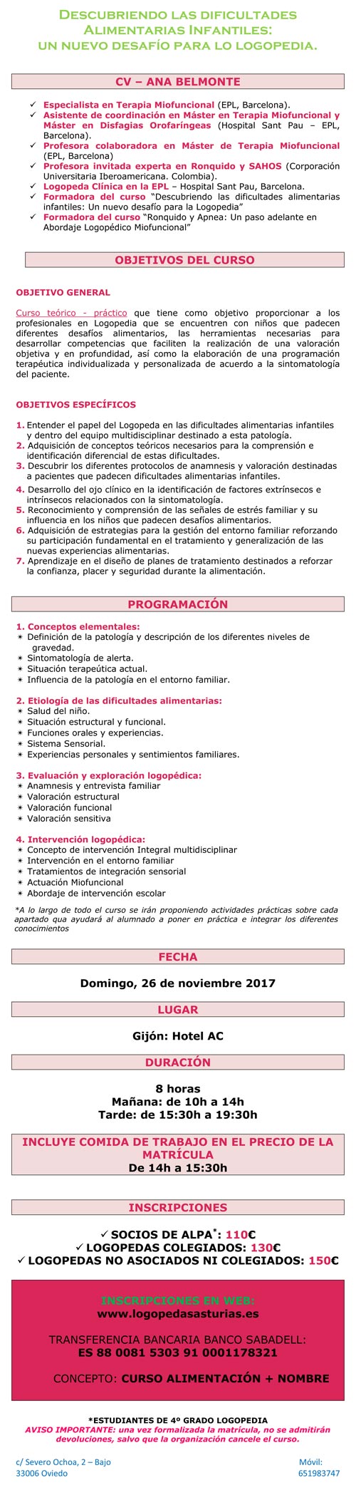 Inscripción curso  Descubriendo las Dificultades Alimentarias Infantiles