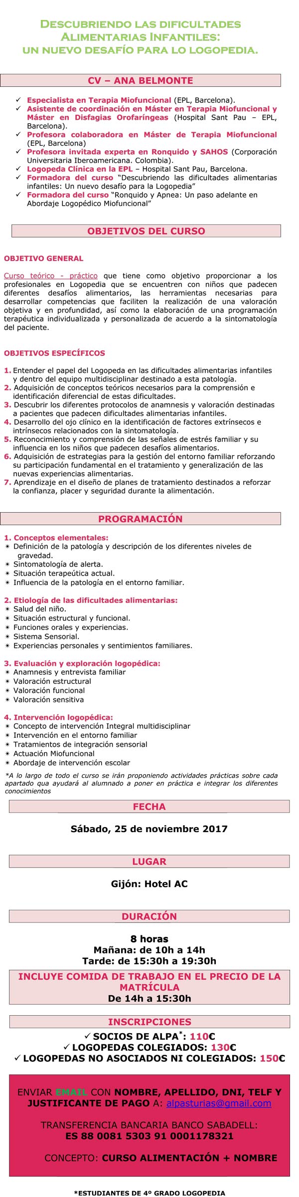 Inscripción curso  Descubriendo las Dificultades Alimentarias Infantiles